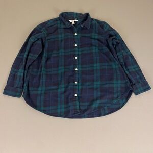 Old Navy Flannel Shirt Classic Button Down Women's 2X Plaid Green Blue‎ Cotton